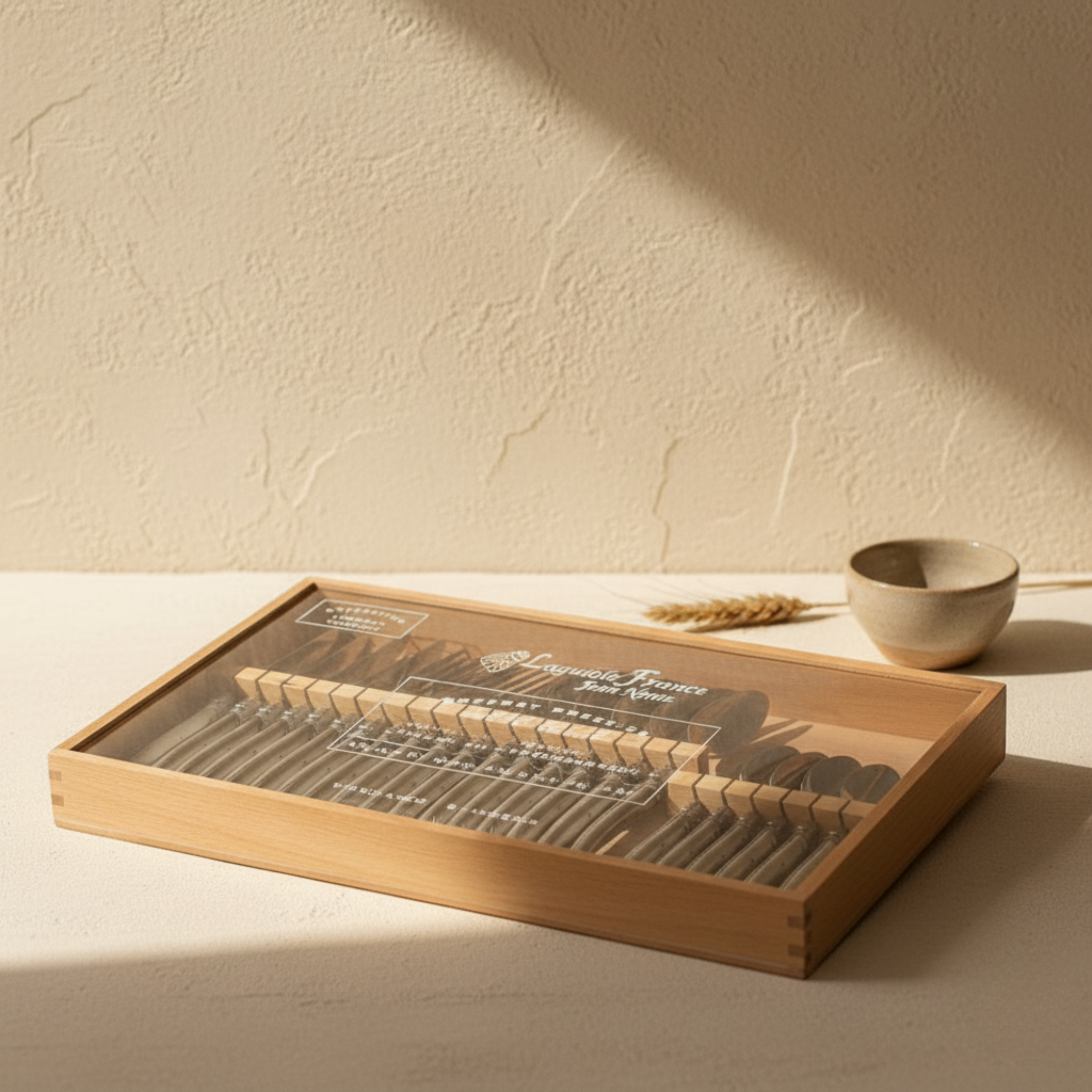 Laguiole 24 Piece Flatware Set, Platine Stainless Steel in Wood Box with Acrylic Lid