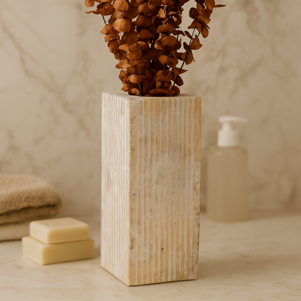 Ataca Marble Ribbed Vase
