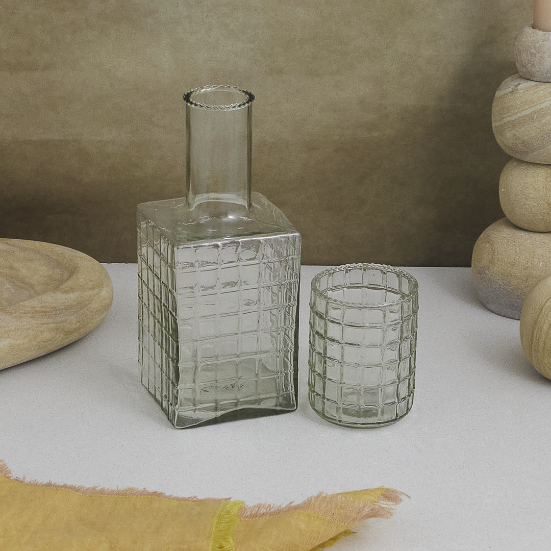 Ruffle Glass Bedside Carafe and Tumbler Set