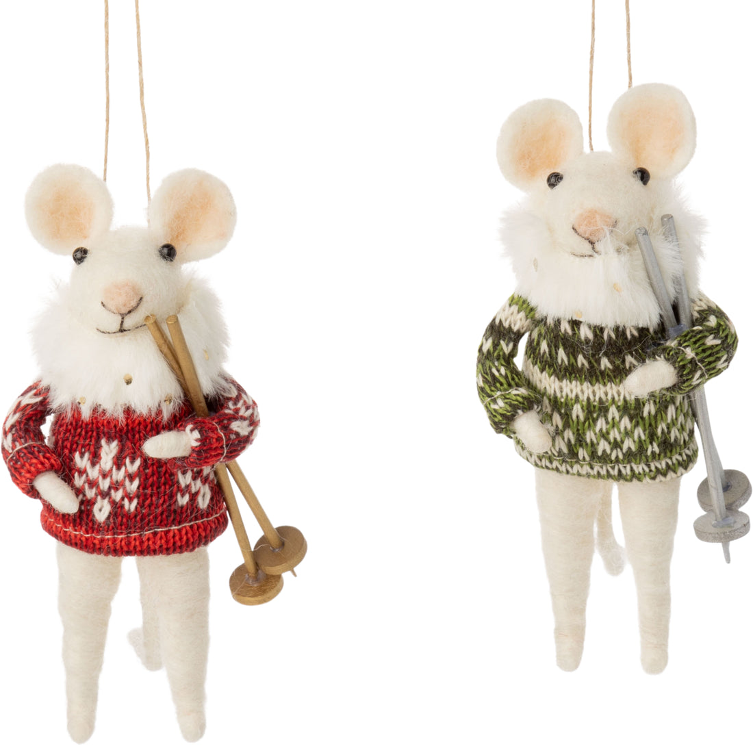 Felt Nordic Mice Ornaments, Set of 2