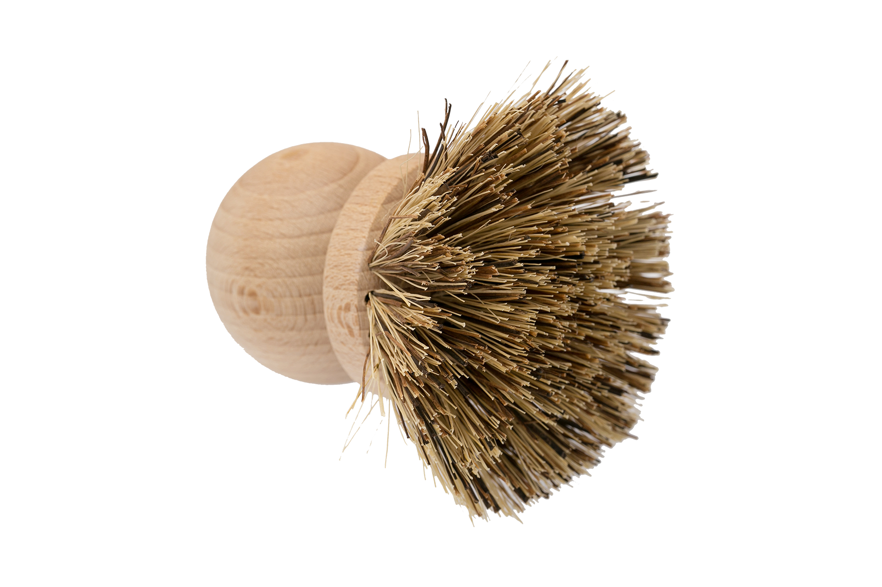 Wooden dish brush with natural bristles.