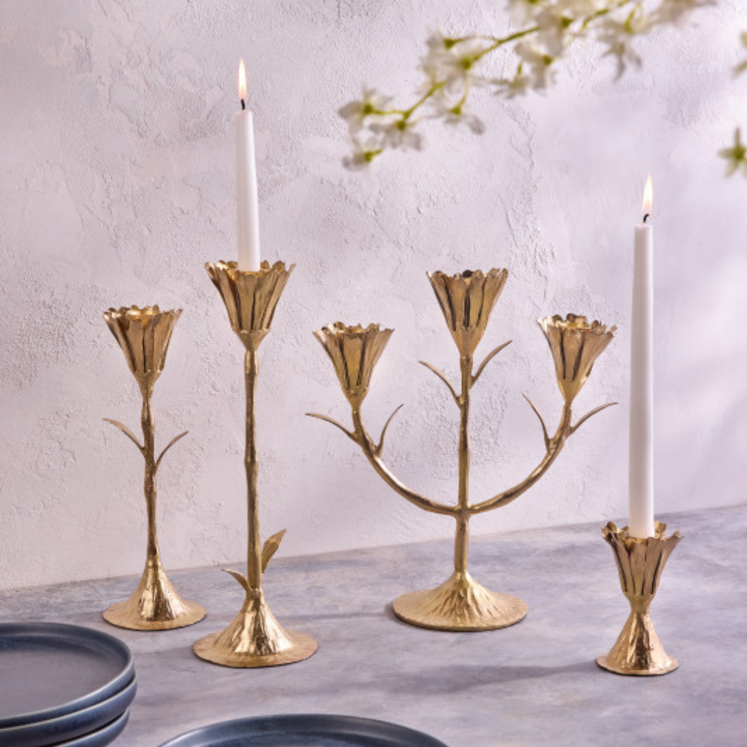 Gold Floral Candleholder, Candleabra
