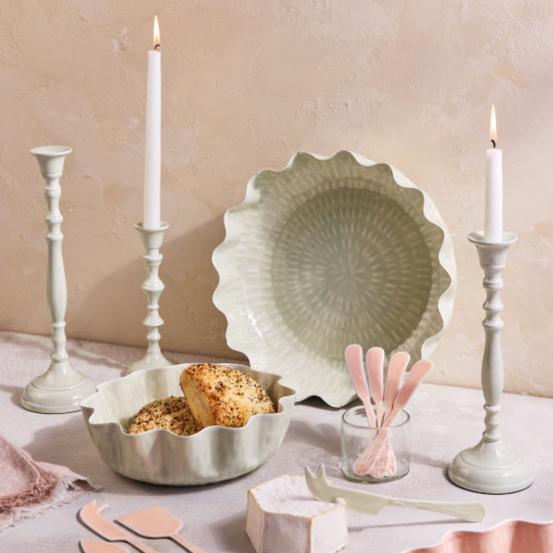 Nera Light Green Candle Holder, Medium