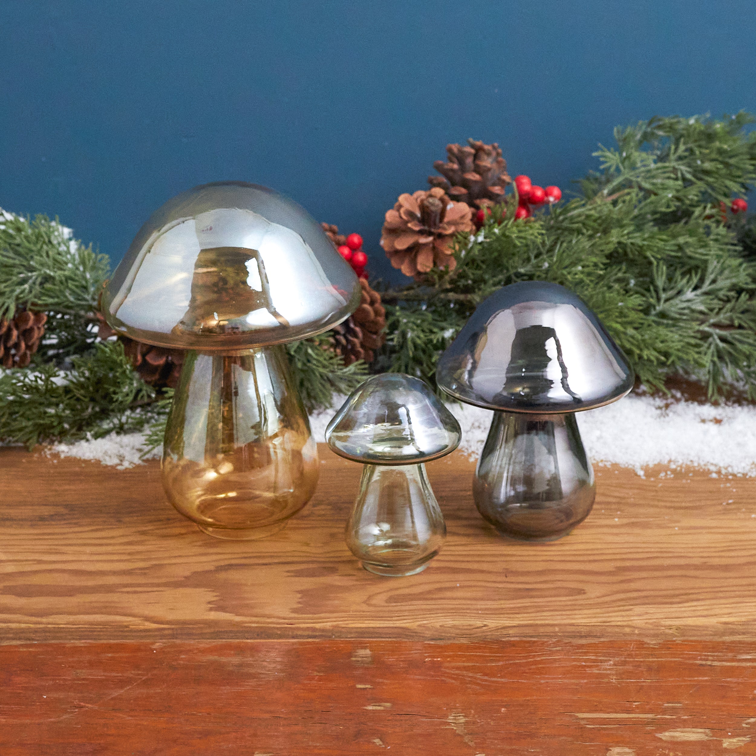Green Luster Glass Mushroom, Small