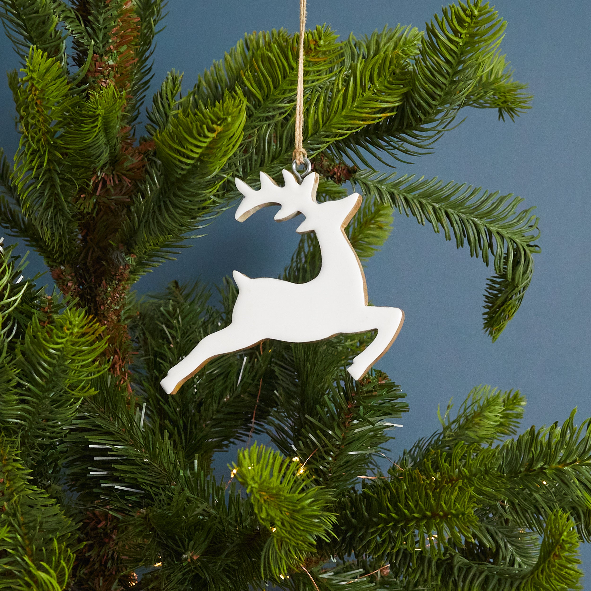 Mango Wood & Enamel Prancing Reindeer Ornament, Small