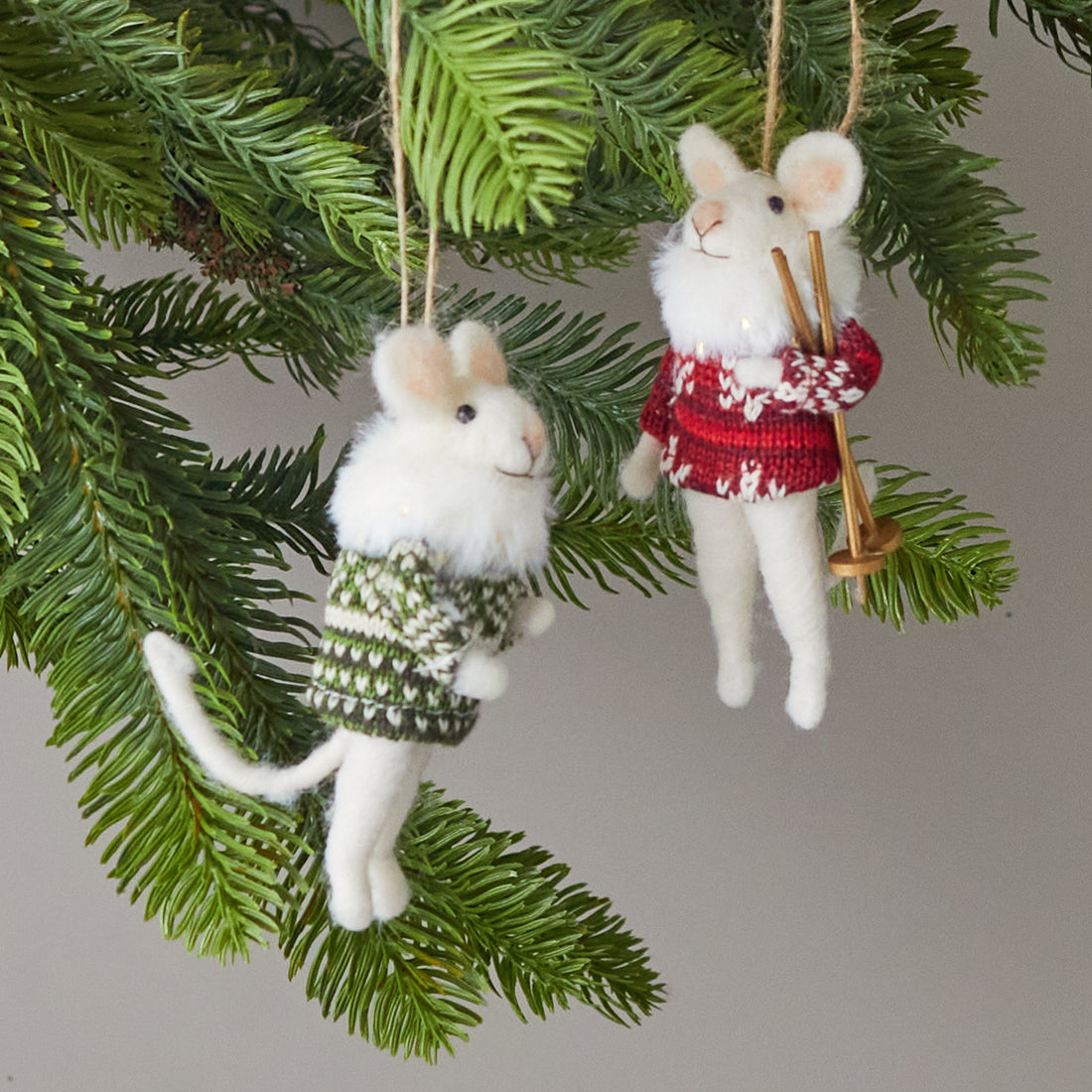 Felt Nordic Mice Ornaments, Set of 2