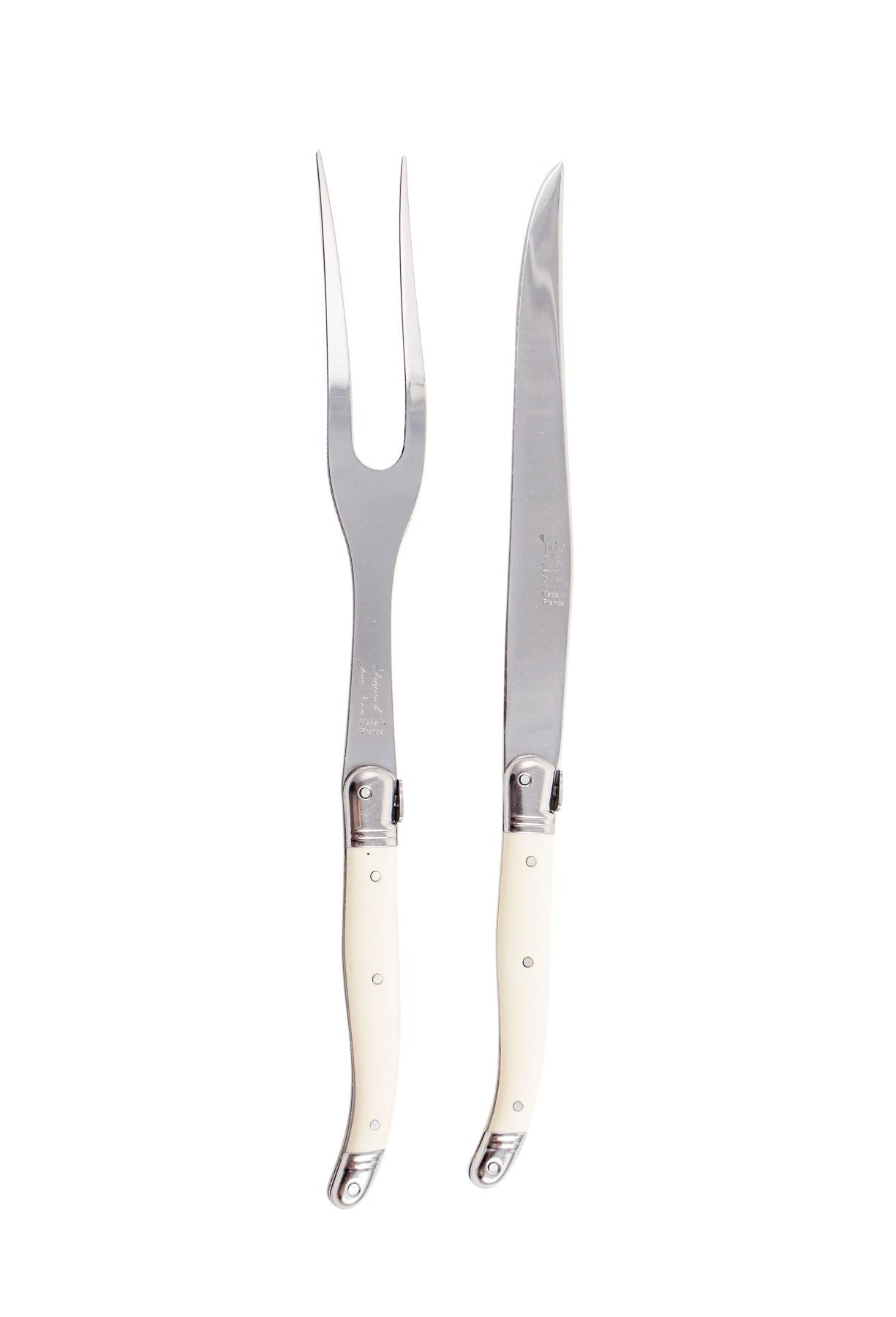 Laguiole Ivory Carving Set in Wood Box (Carving Knife and Carving Fork) - French Dry Goods