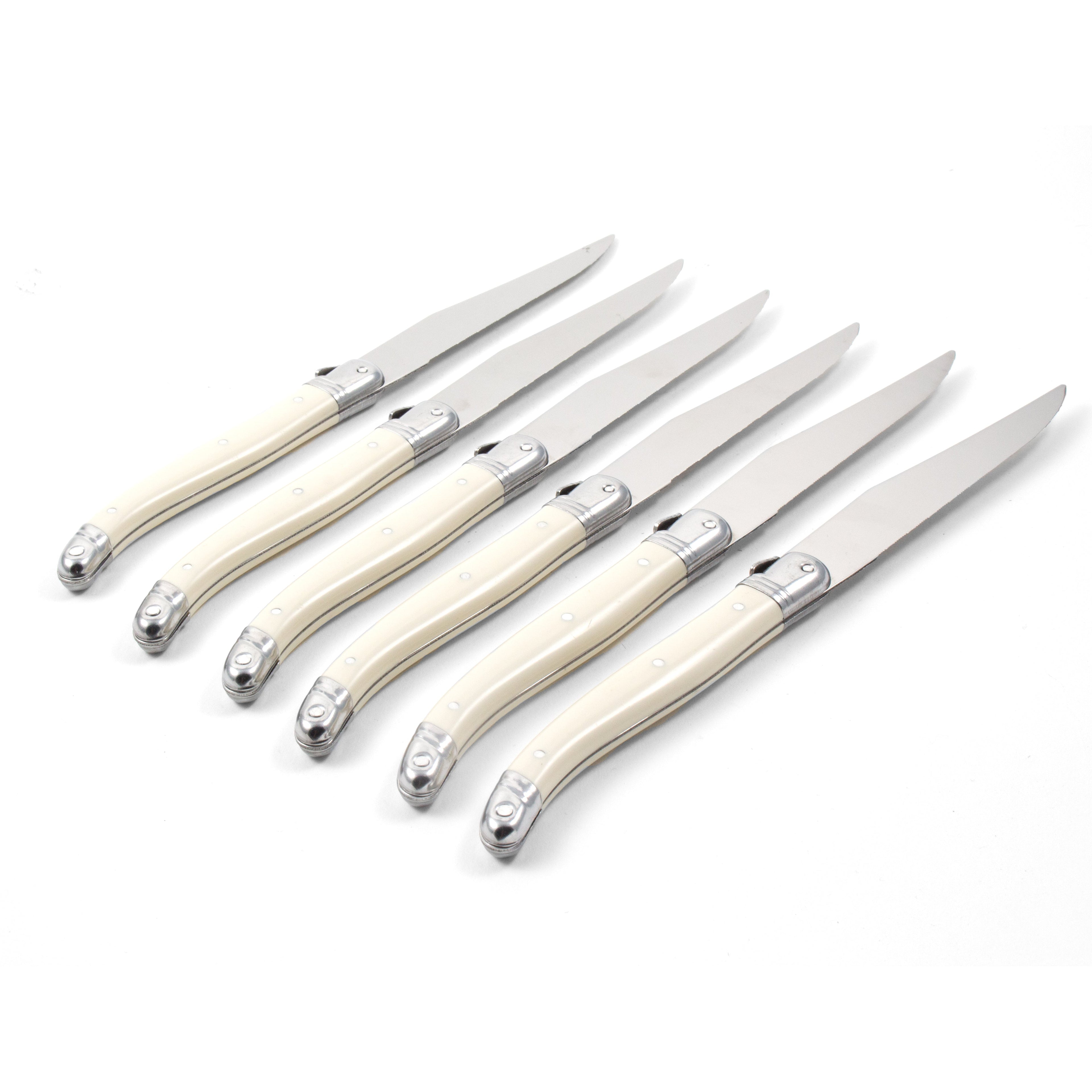 Laguiole 6 Piece Steak Knife Set, Ivory in Wood Box with Acrylic Lid