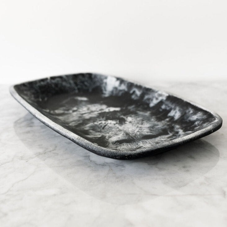 Handmade Resin Tray, Black Marble, Large
