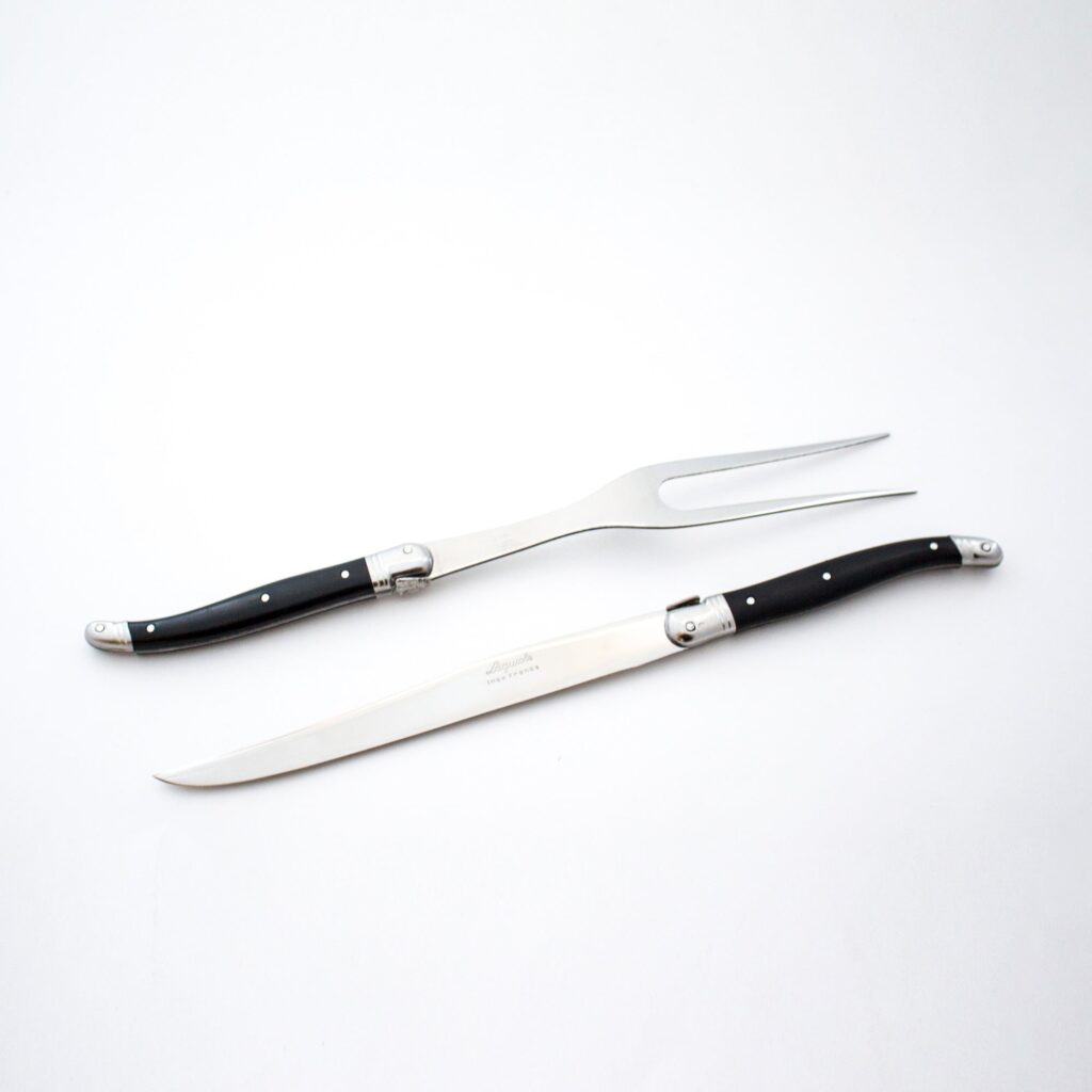 Laguiole Carving Set, Black in wooden box