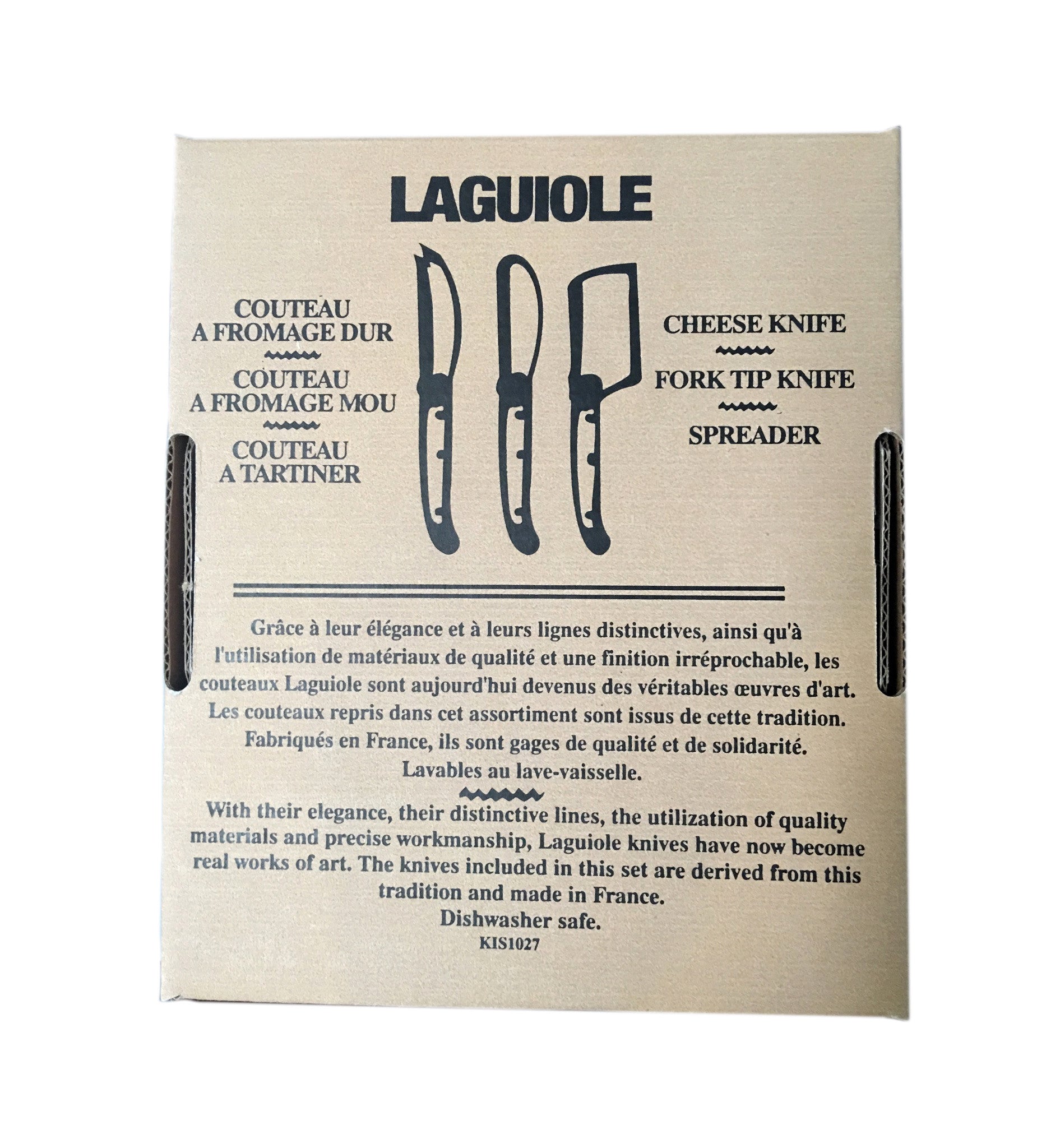 Laguiole 3 Piece Mini Cheese Utensil Set, Pale Horn in Kraft Paper Box