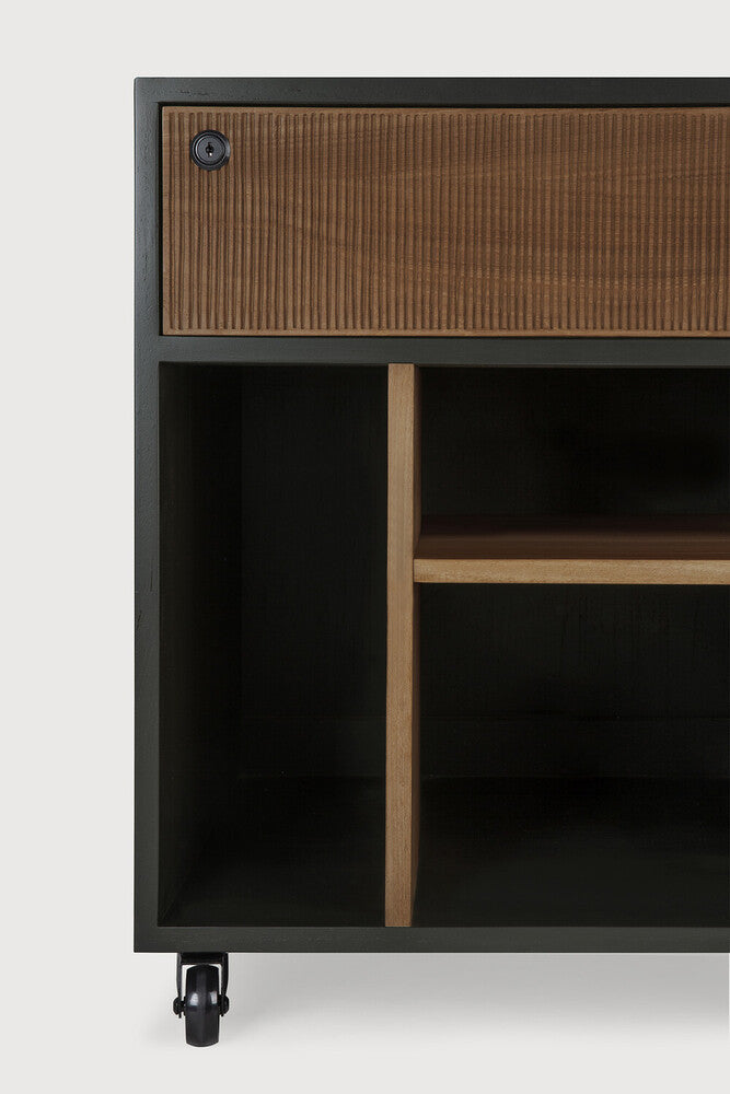 Oscar drawer unit - varnished teak - black - 1 drawer - with keylock