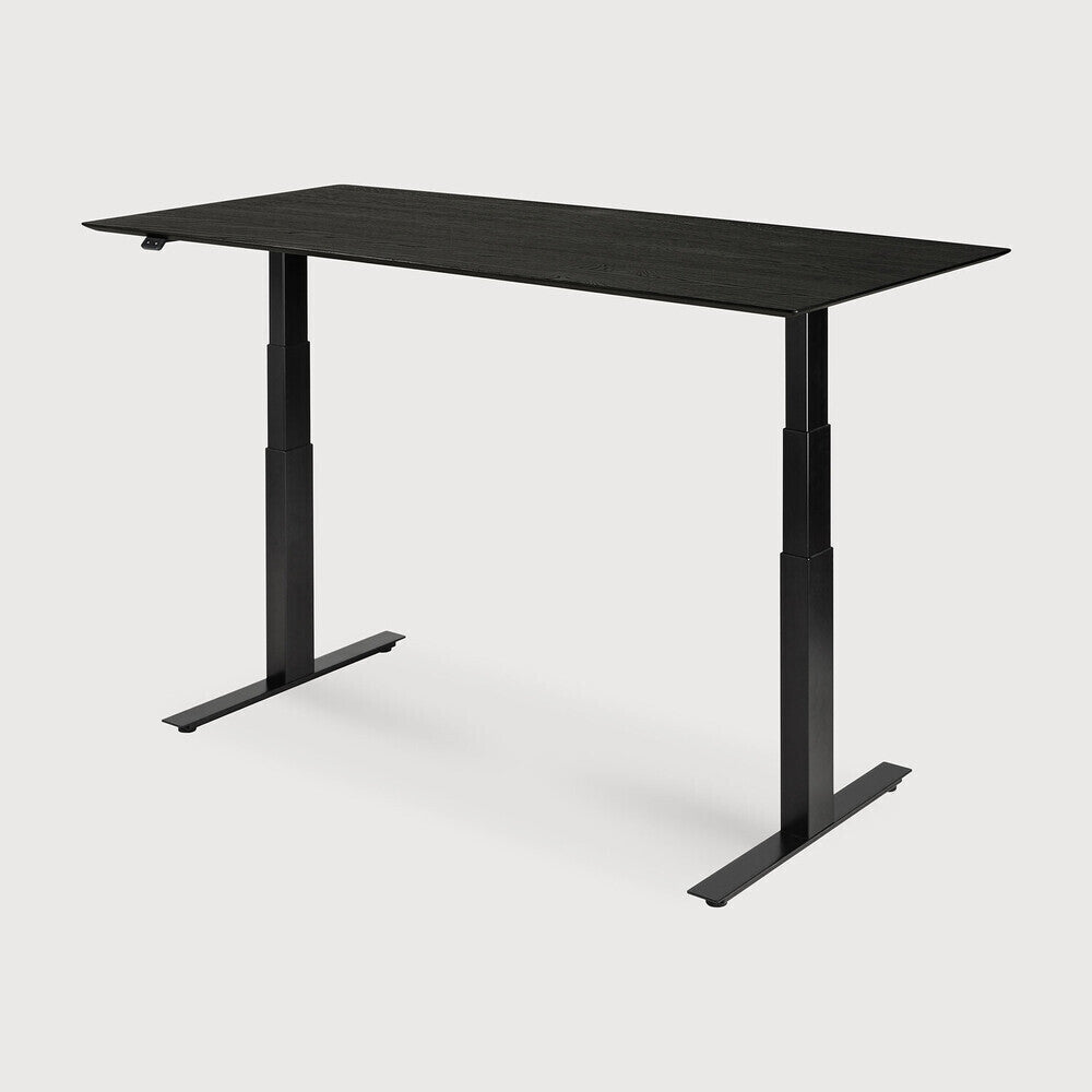 Bok Adjustable Solid Black Oak Desk, Black Base, 67"