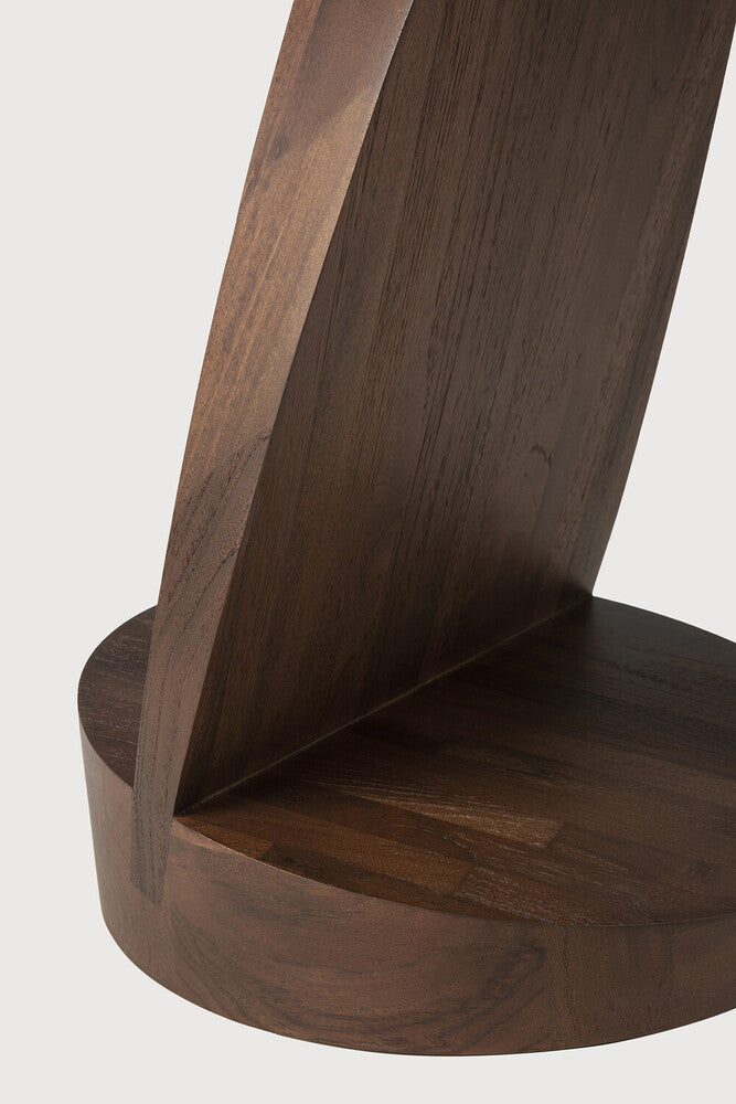Oblic Side Table, Varnished Teak, Brown, Round