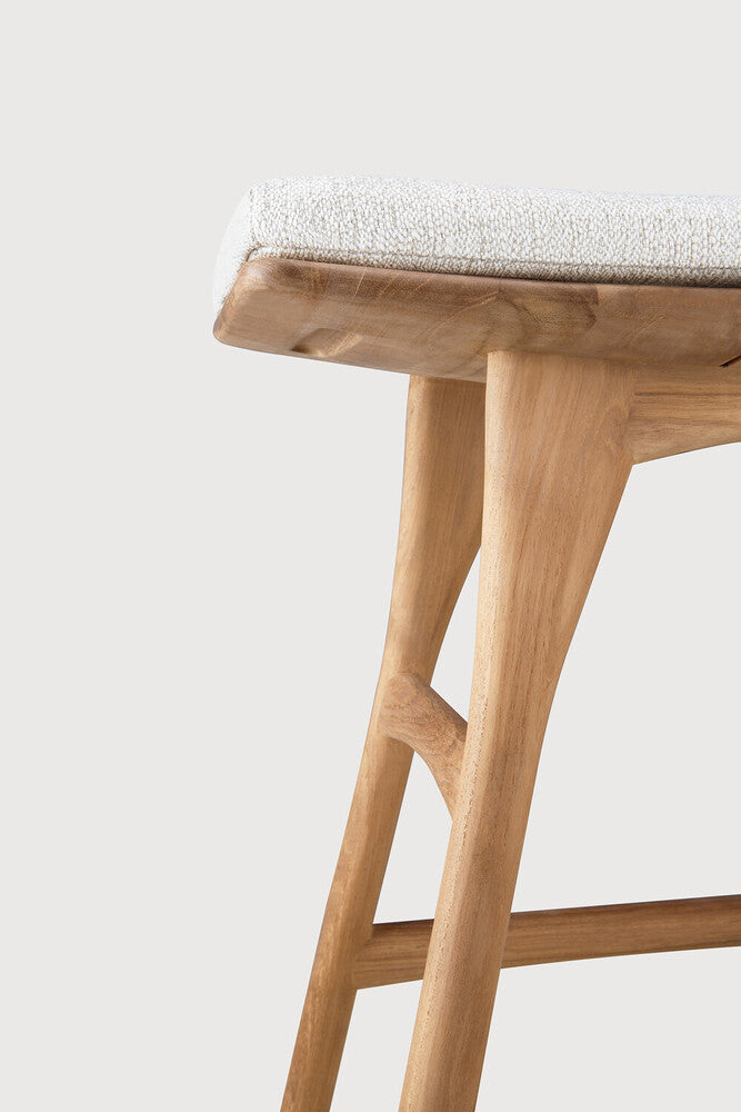 Osso Teak Outdoor Stool - Off White Fabric