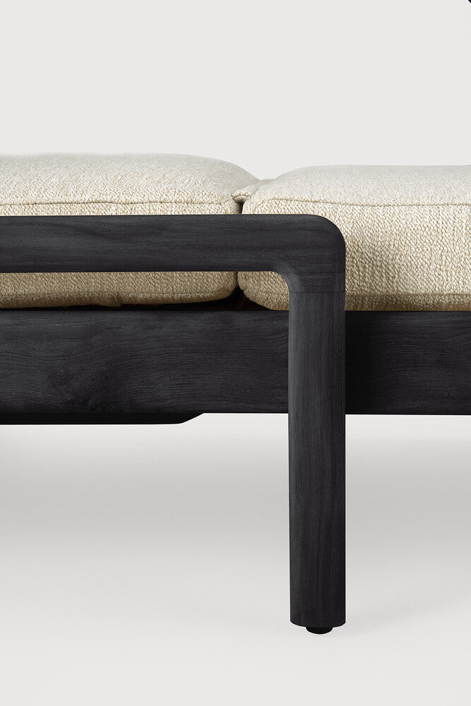 Jack Solid Black Teak Outdoor Adjustable Lounger, Natural Fabric