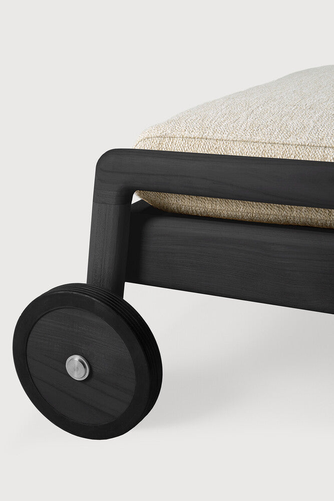 Jack Solid Black Teak Outdoor Adjustable Lounger, Natural Fabric