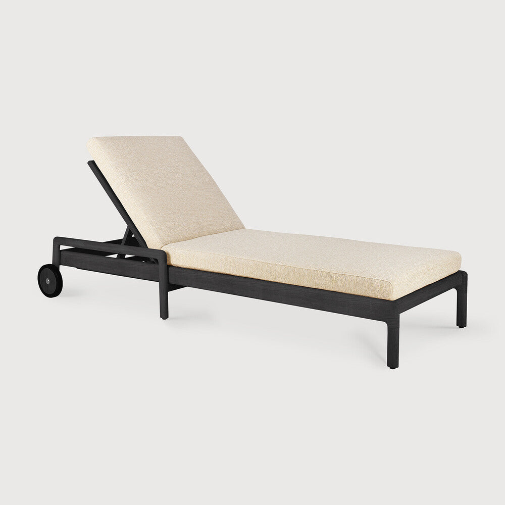 Jack Solid Black Teak Outdoor Adjustable Lounger, Natural Fabric