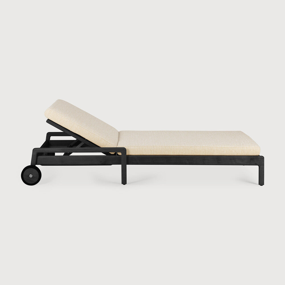 Jack Solid Black Teak Outdoor Adjustable Lounger, Natural Fabric