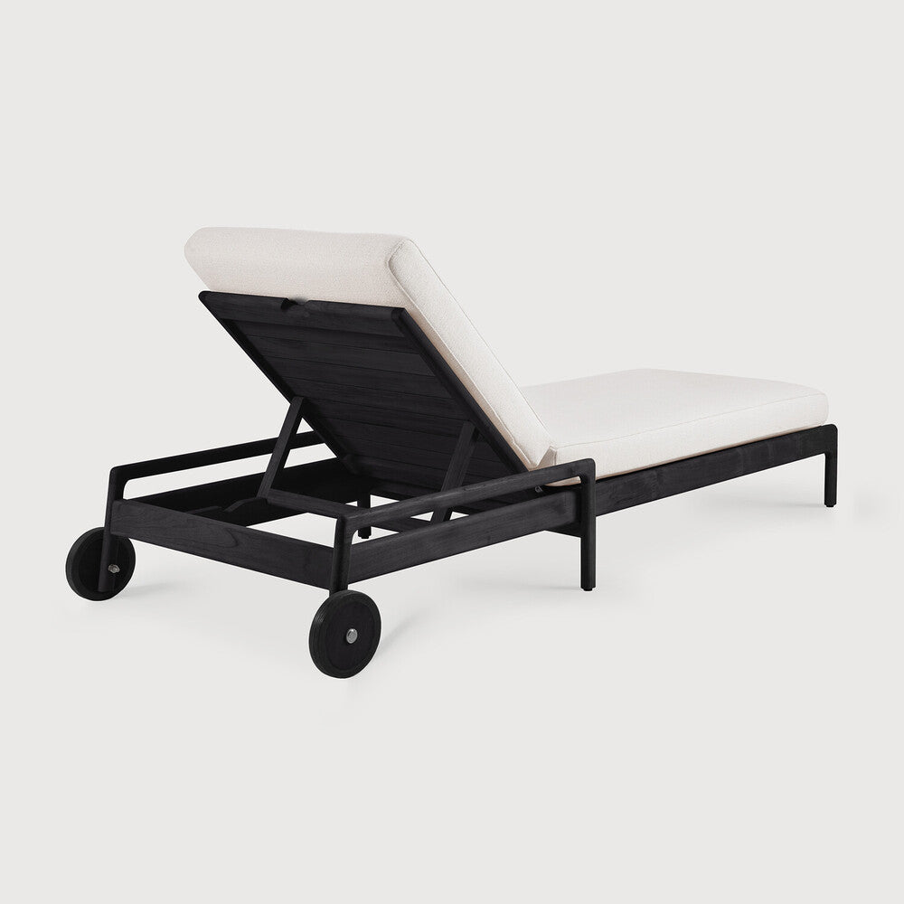 Jack Solid Black Teak Outdoor Adjustable Lounger, Off White Fabric