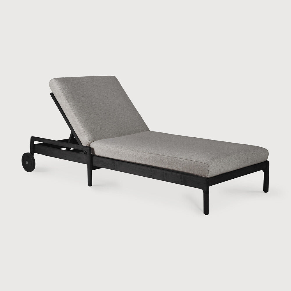 Jack Solid Black Teak Outdoor Adjustable Lounger, Mocha Fabric