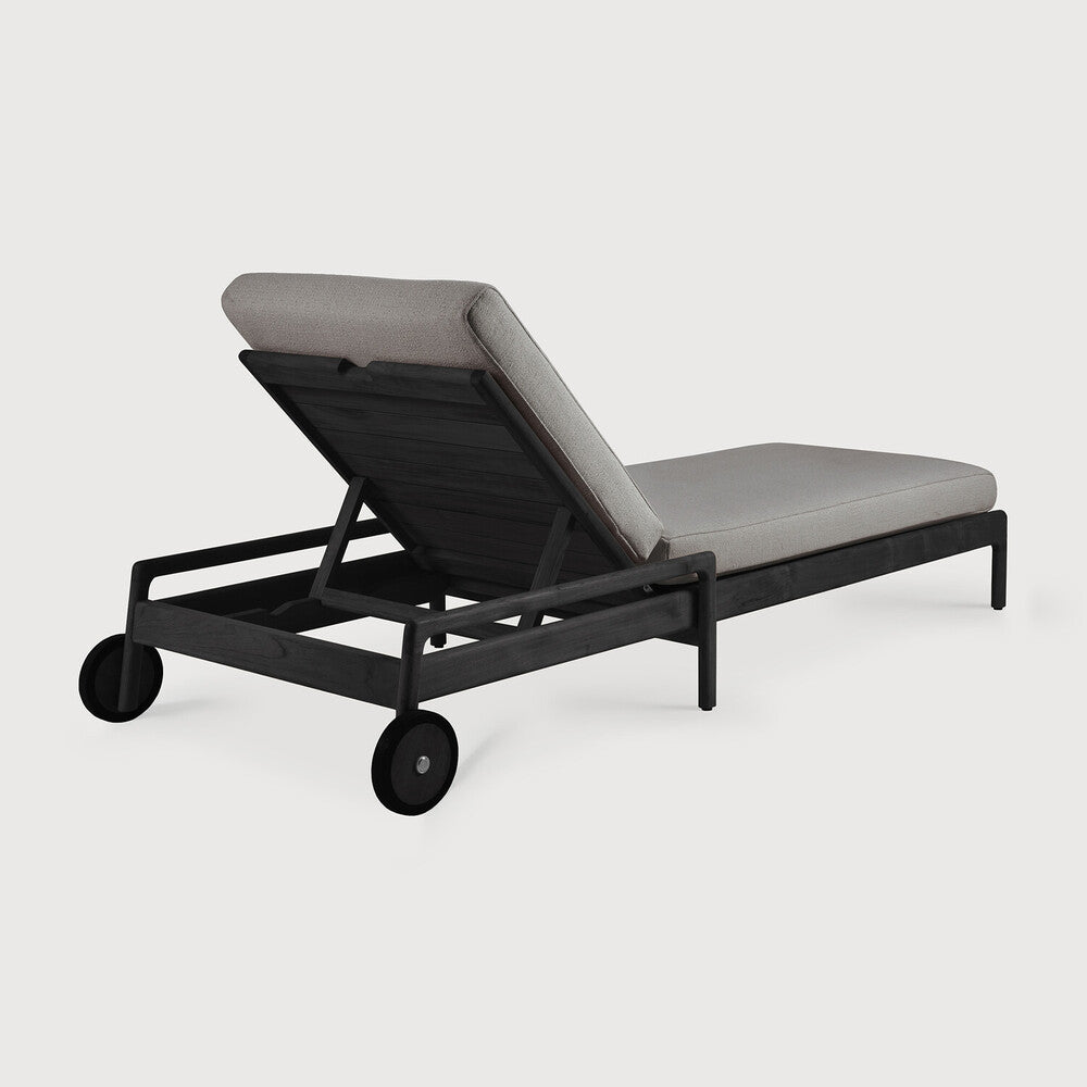 Jack Solid Black Teak Outdoor Adjustable Lounger, Mocha Fabric