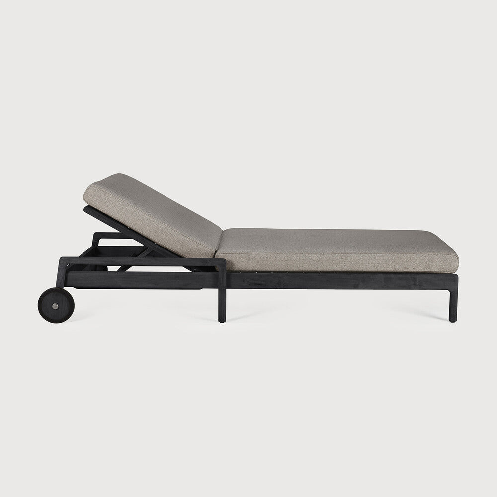 Jack Solid Black Teak Outdoor Adjustable Lounger, Mocha Fabric