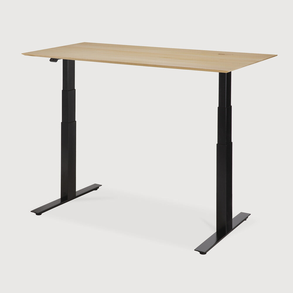 Bok adjustable desk - varnished oak top - black base - rectangular - with cable management - US
