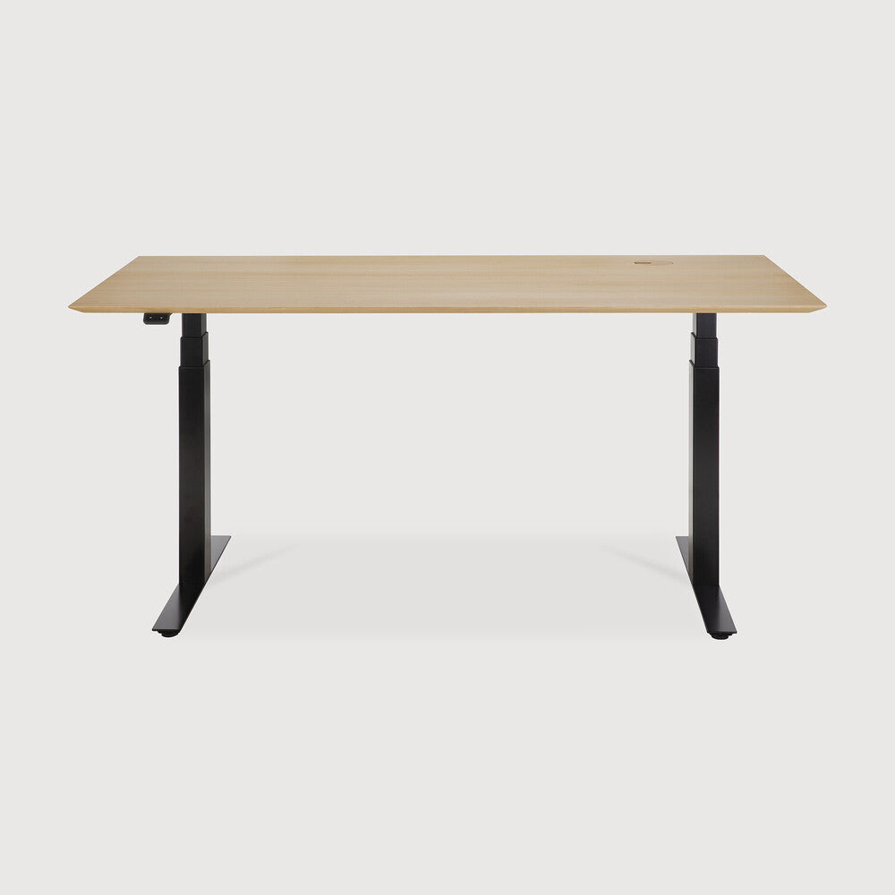 Bok adjustable desk - varnished oak top - black base - rectangular - with cable management - US