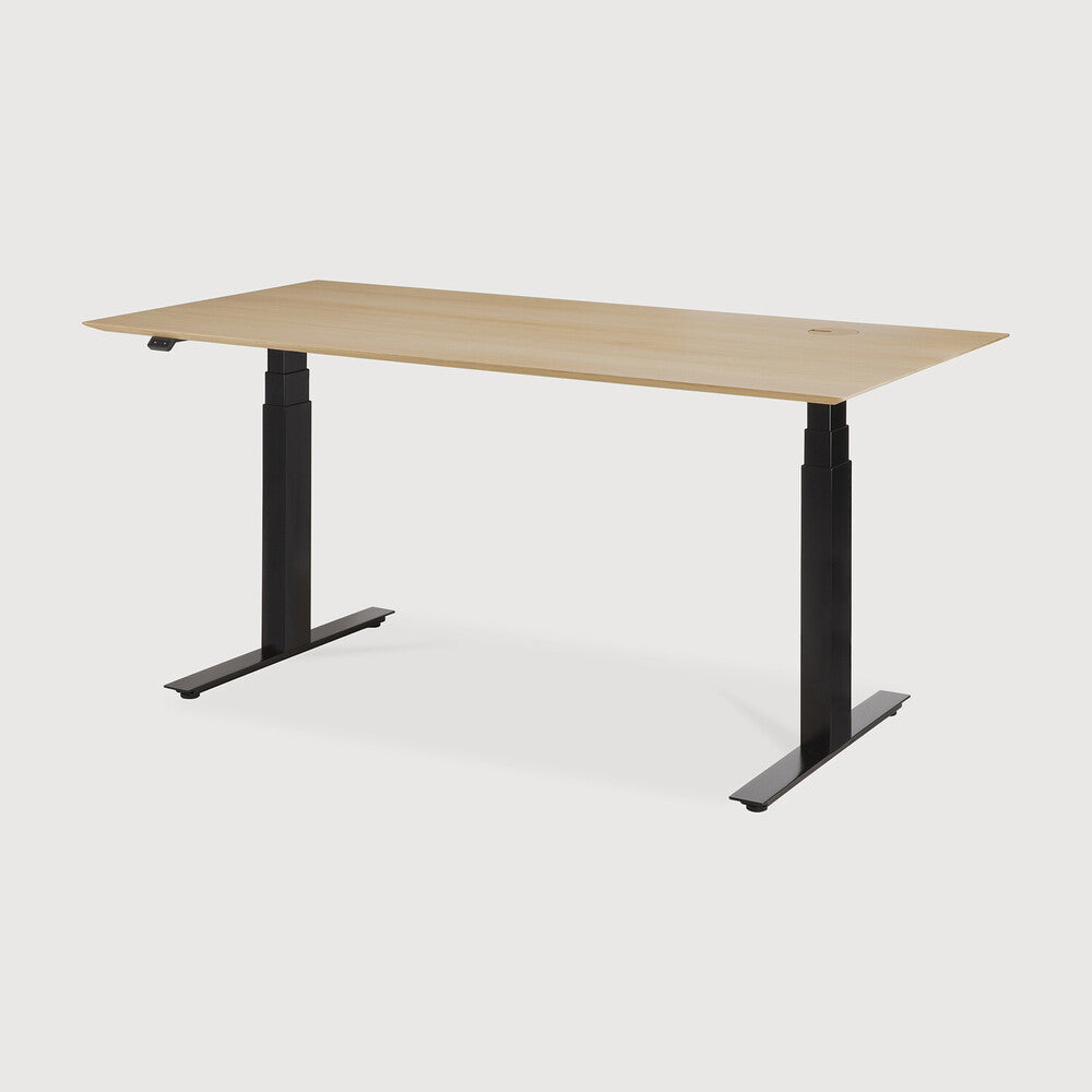 Bok adjustable desk - varnished oak top - black base - rectangular - with cable management - US