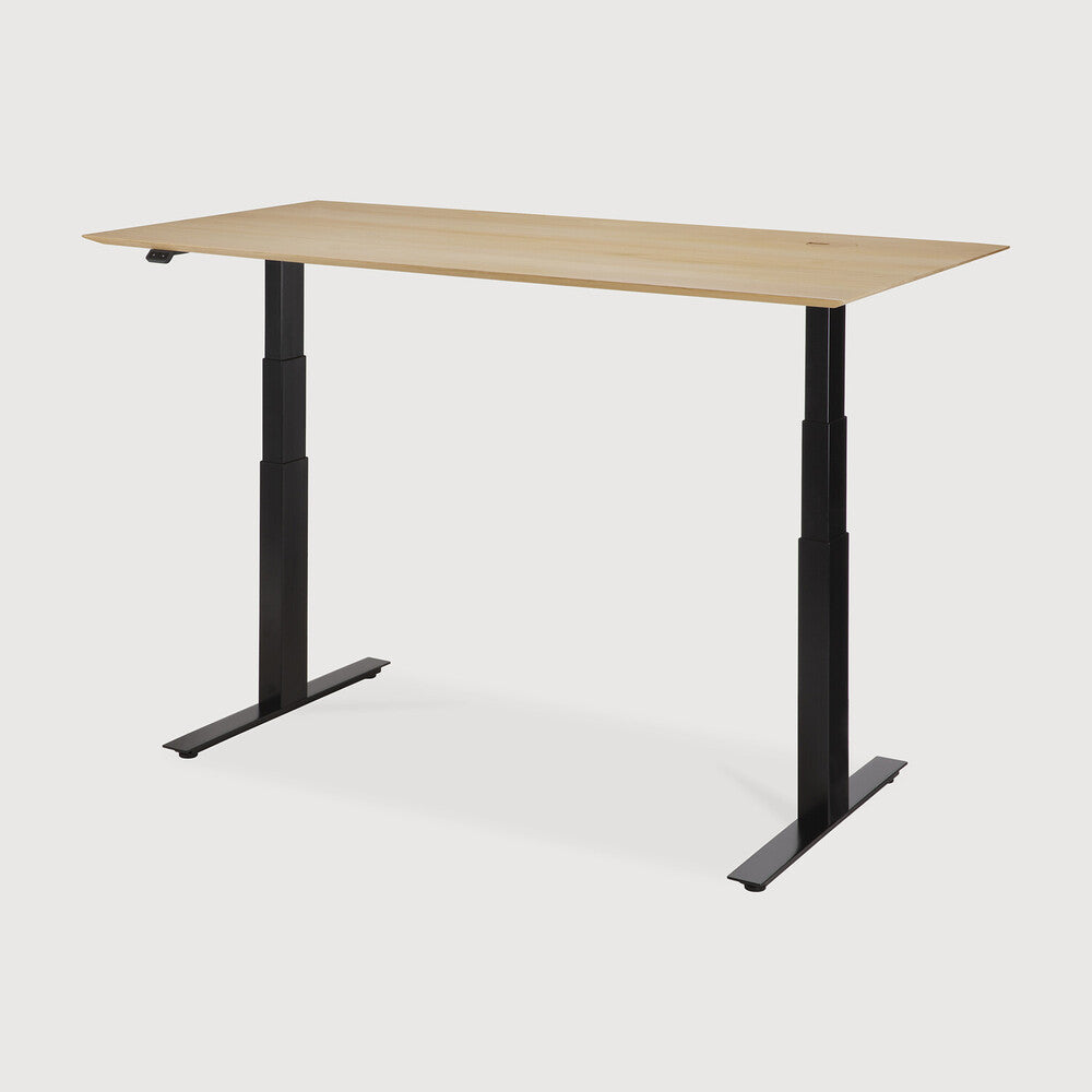 Bok adjustable desk - varnished oak top - black base - rectangular - with cable management - US