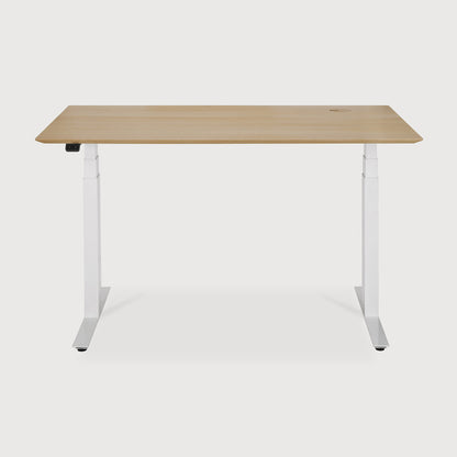 Bok adjustable desk - varnished oak top - white base - rectangular - with cable management - US