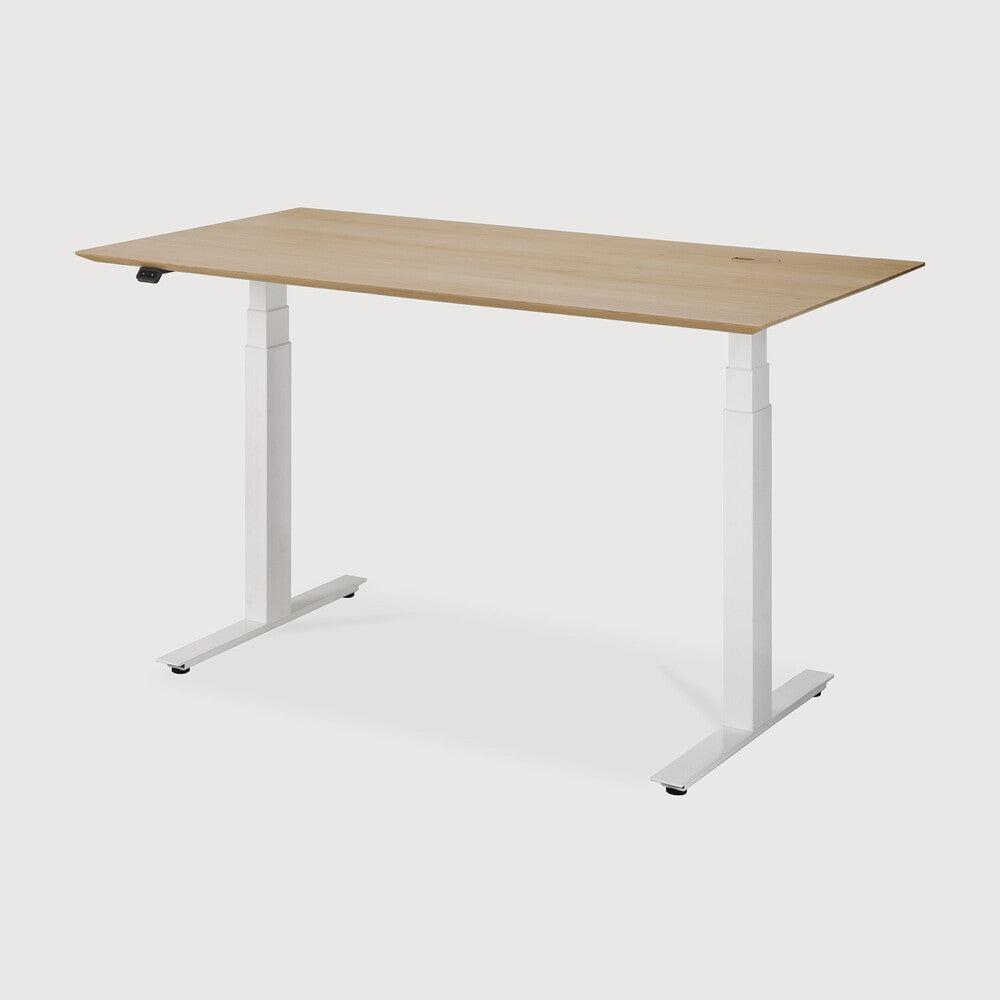 Bok adjustable desk - varnished oak top - white base - rectangular - with cable management - US