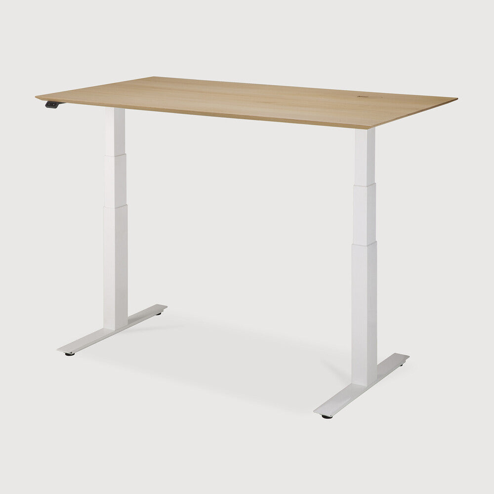 Bok adjustable desk - varnished oak top - white base - rectangular - with cable management - US
