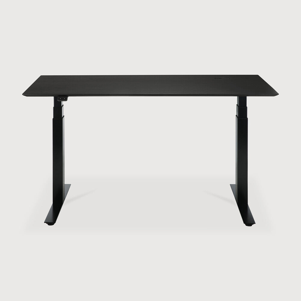 Bok adjustable desk - varnished oak black top - black base - rectangular - with cable management - US