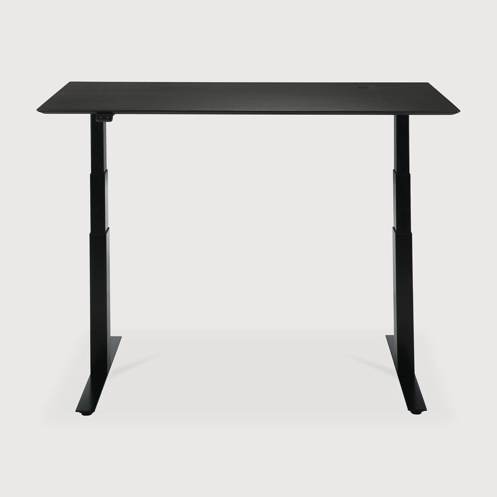 Bok adjustable desk - varnished oak black top - black base - rectangular - with cable management - US