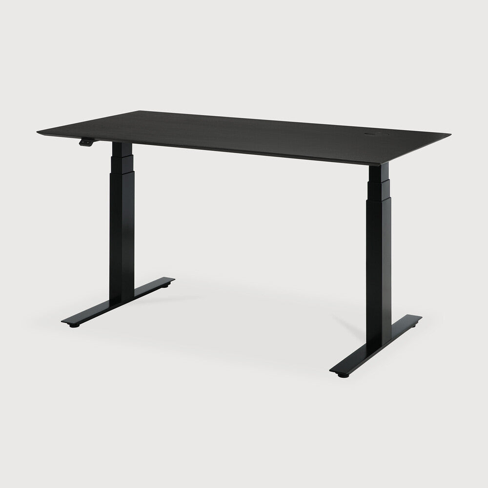 Bok adjustable desk - varnished oak black top - black base - rectangular - with cable management - US
