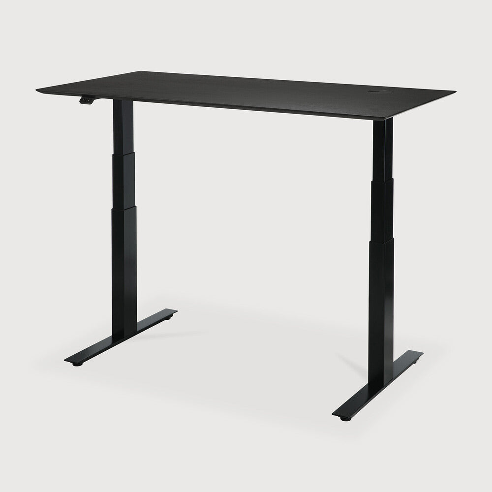 Bok adjustable desk - varnished oak black top - black base - rectangular - with cable management - US