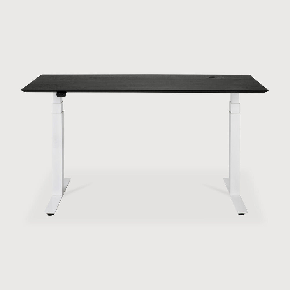 Bok adjustable desk - varnished oak black top - white base - rectangular - with cable management - US