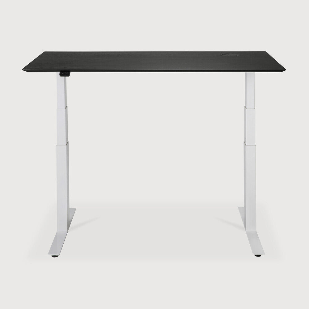 Bok adjustable desk - varnished oak black top - white base - rectangular - with cable management - US