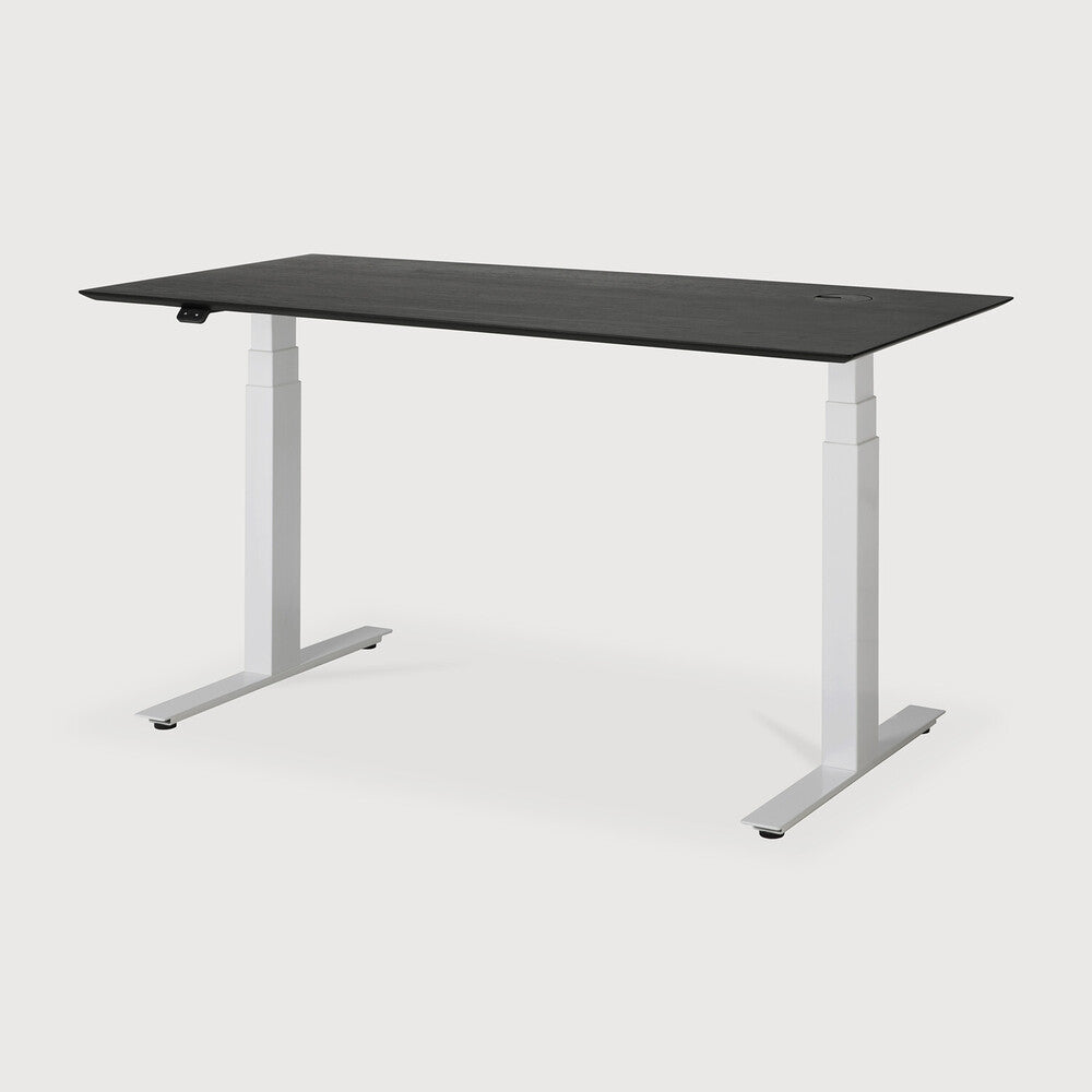 Bok adjustable desk - varnished oak black top - white base - rectangular - with cable management - US