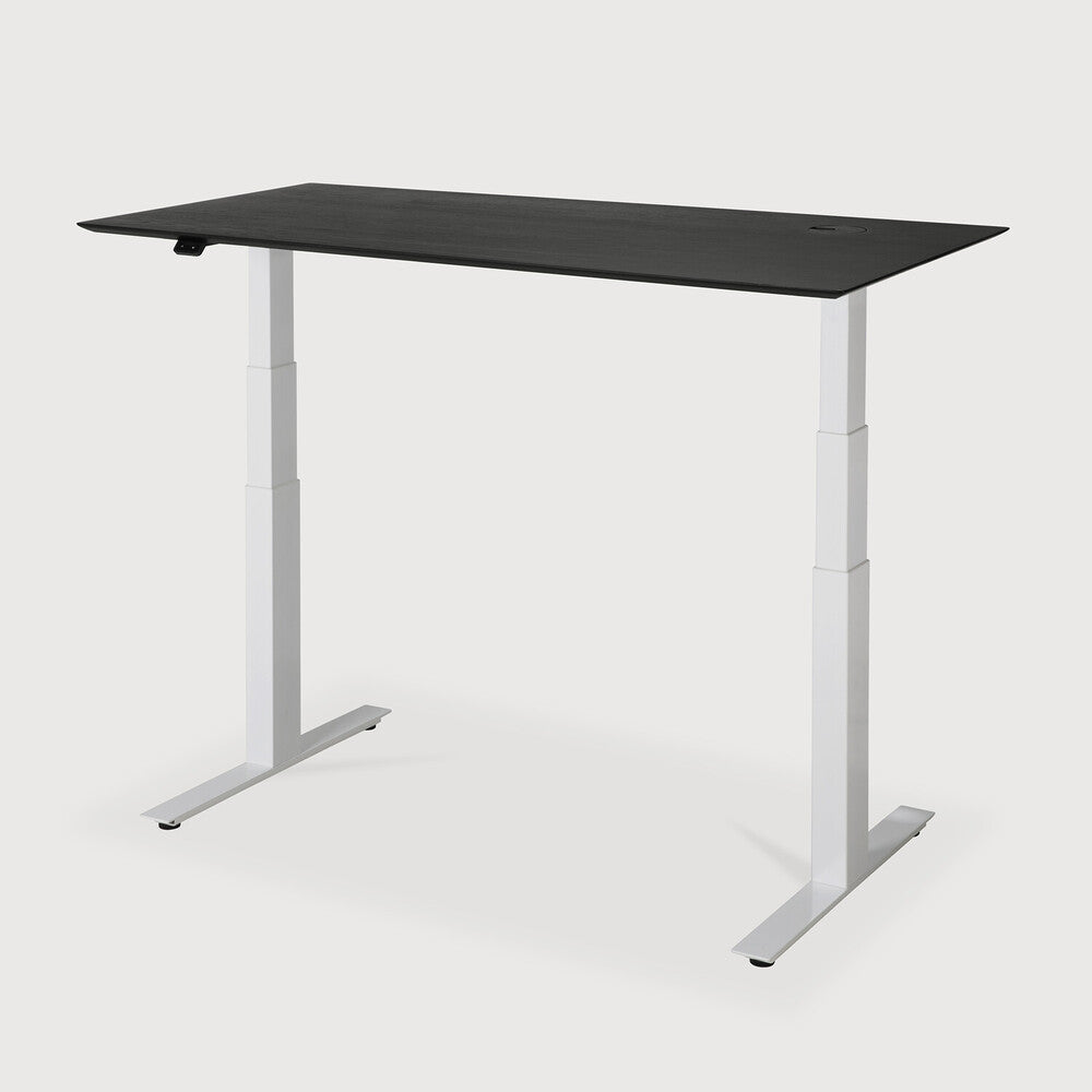 Bok adjustable desk - varnished oak black top - white base - rectangular - with cable management - US