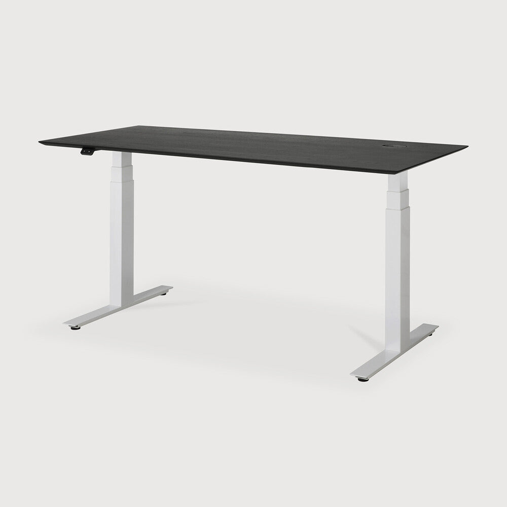 Bok adjustable desk - varnished oak black top - white base - rectangular - with cable management - US