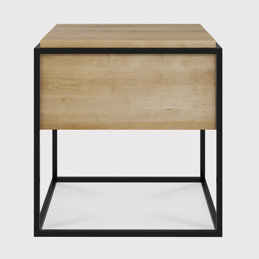 Monolit Solid Oak Bedside Table with Black Metal