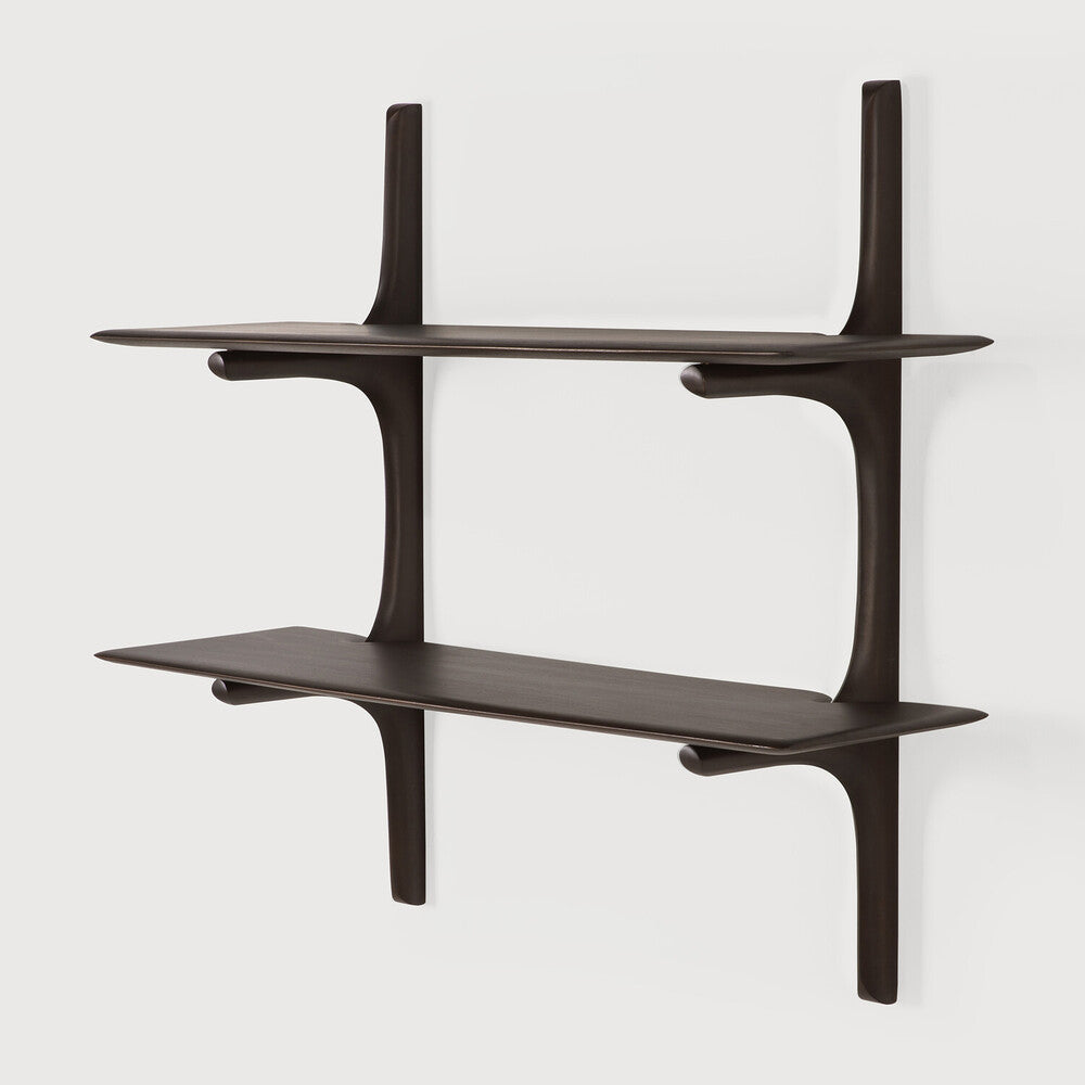 PI wall shelf - varnished mahogany - dark brown - 2 shelves