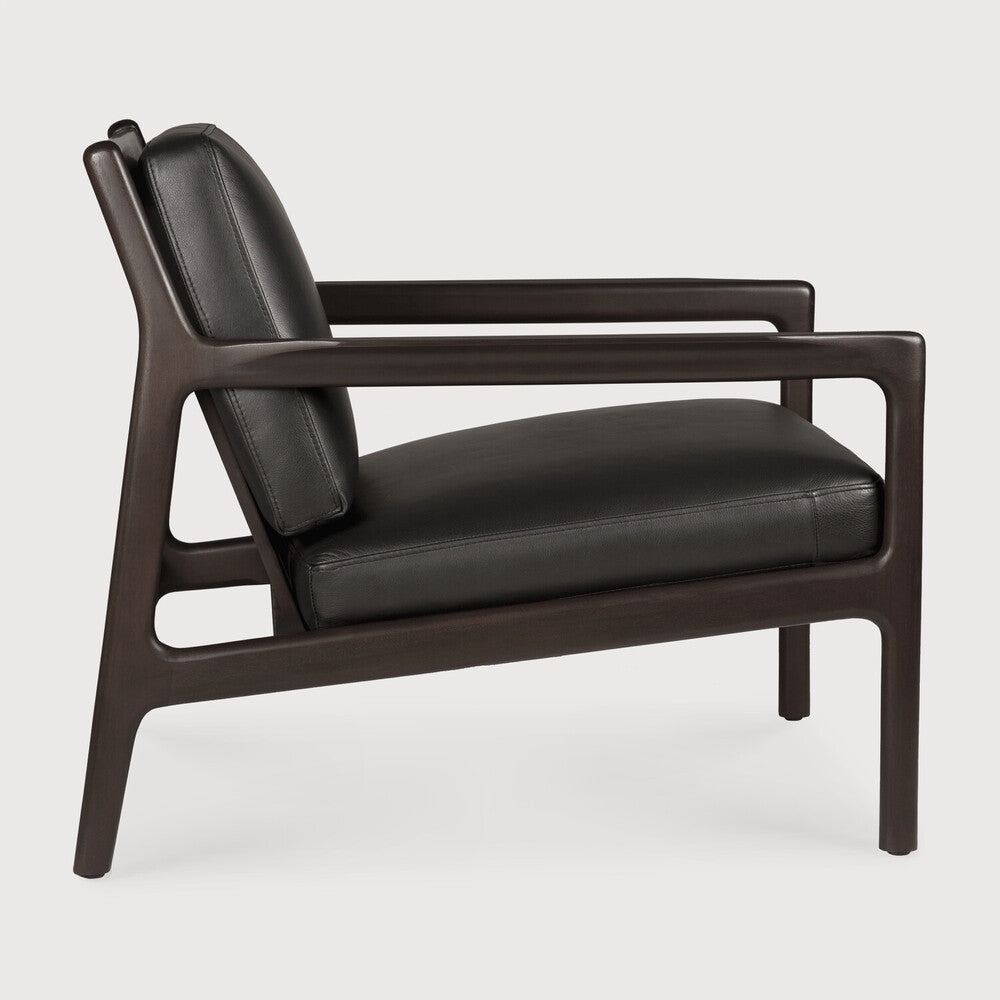 Jack Lounge Chair, Varnished Mahogany, Dark Brown, Black Leather