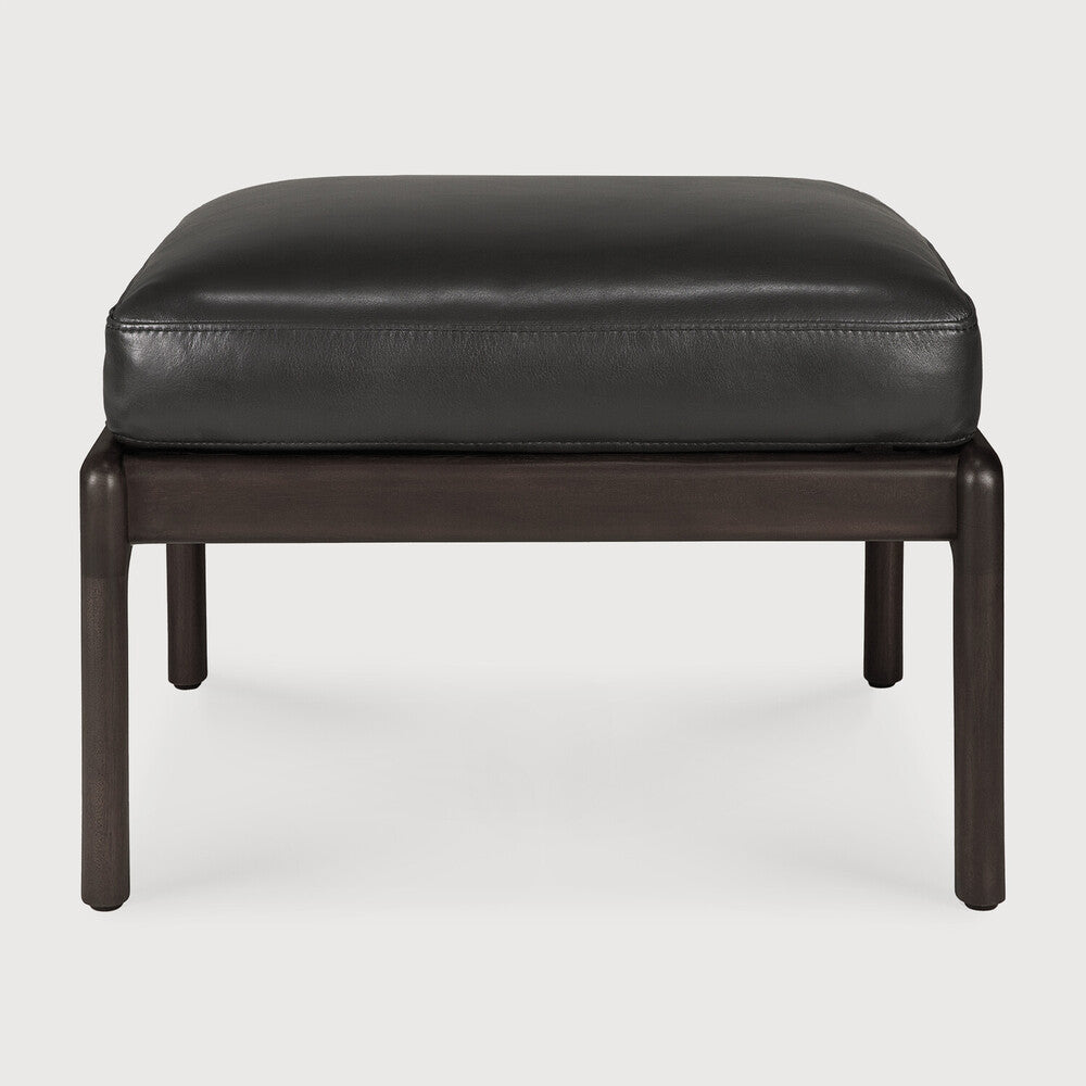 Jack Footstool, Varnished Mahogany, Dark Brown, Black Leather