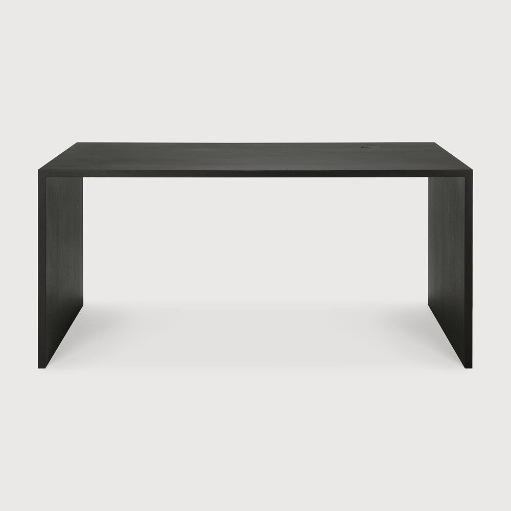 U desk - varnished oak - black - rectangular - with cable management