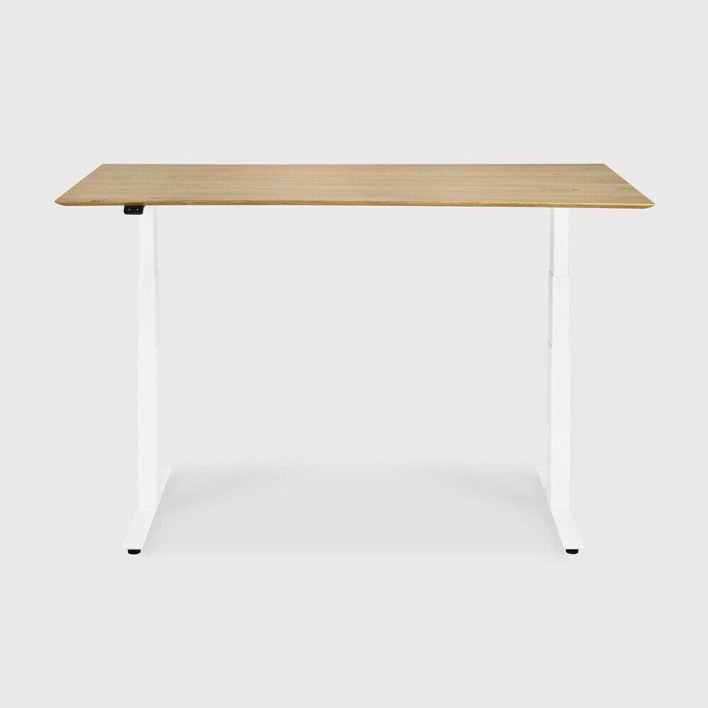 Bok Adjustable Solid Oak Desk, White Base, 55.5"