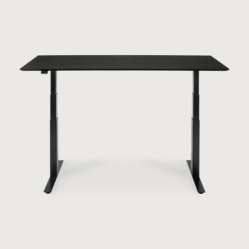 Bok Adjustable Solid Black Oak Desk, Black Base, 79"